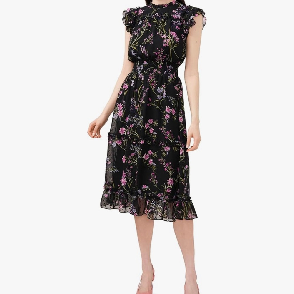 CeCe Women's Flutter Sleeve Smocked Waist Midi Dress